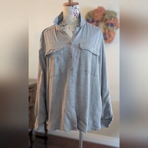 Jane and Delancey Gray Herringbone Top